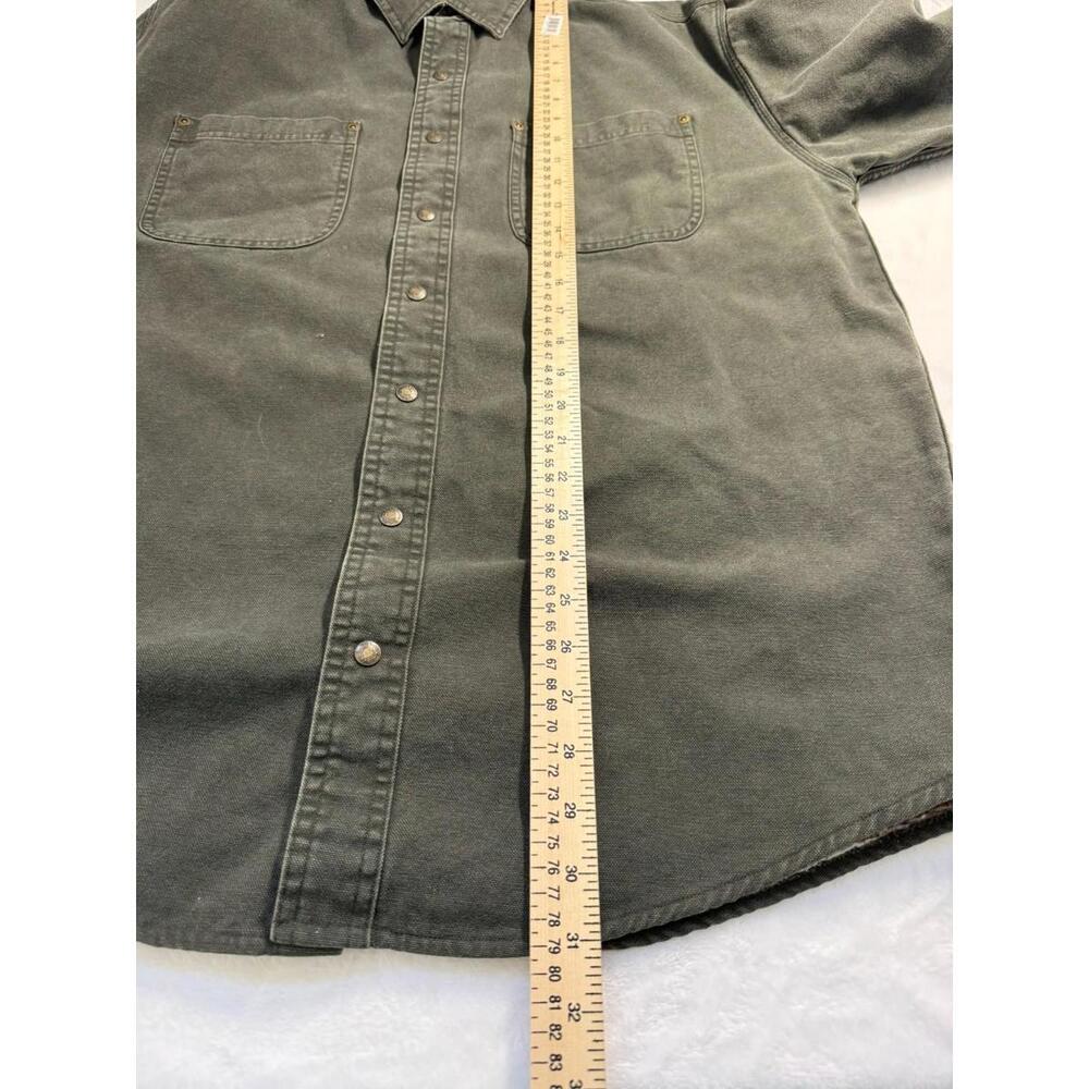 L.L. Bean Olive Green Flannel Lined Canvas Chore Snap Jacket Large Pockets - Picture 6 of 6